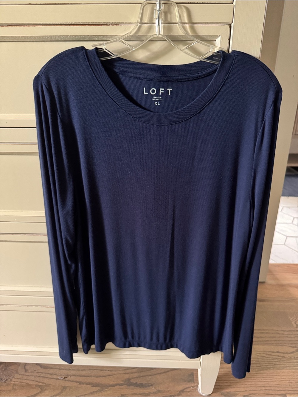 LOFT Navy Long Sleeve Crew Neck Top - Smooth Knit